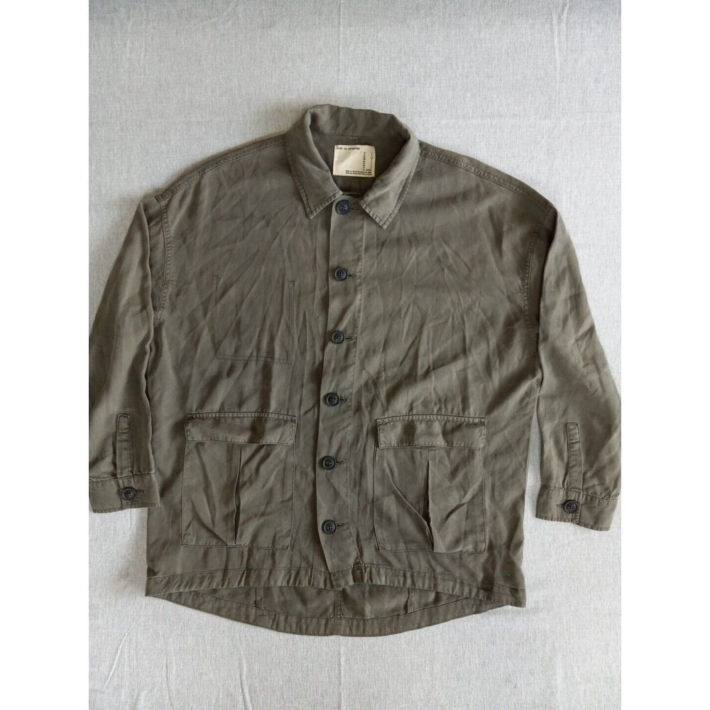 Forever 21 Women's Large Military Green Chambray Big Buttons Pure Lyocell‎ Shirt